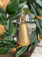 Antique Gold Metal Christmas Bell with Deer Finial