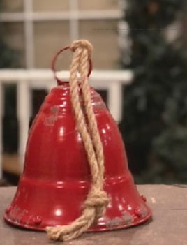 Red Distressed Metal Bell with Rope Hanger Small
