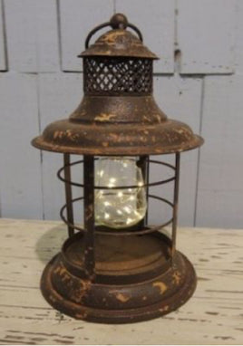 LED Rustic Cage Lantern with Bulb 13" x 7"