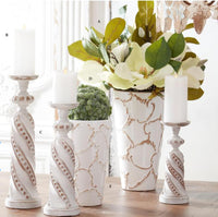 White Wash Resin Dot Embossed Candleholder