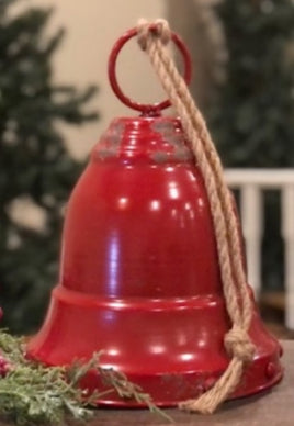 Red Distressed Metal Bell with Rope Hanger Large