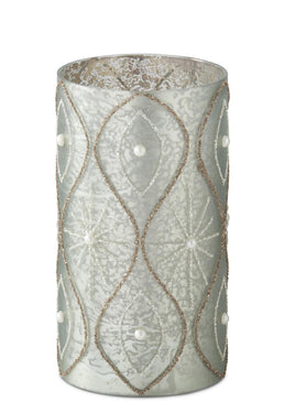 7.75 Inch Glittered Light Blue Mercury Glass Cylinder Candle Slip Cover