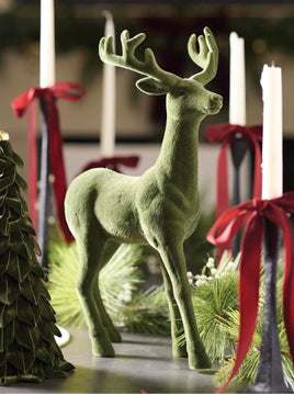Flocked Reindeer - Forest Green 18"