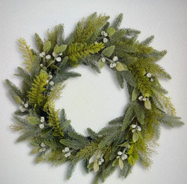 28 Inch Mixed Pine with Cream Pods Wreath