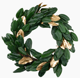 30” Green and Gold Magnolia Wreath