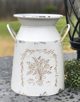 Flower Embossed Distressed Milk Can