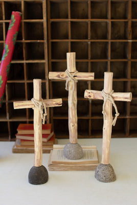 Recycled Wood Cross on Rock Base