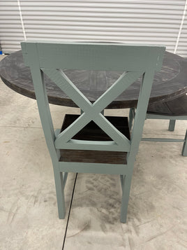 55” Round Beach Blue Table with 4 X Back Chairs
