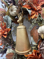 Antique Gold Metal Christmas Bell with Deer Finial