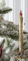 7.25 Inch Gold Glass Taper Candle Ornament w/Branch Clip