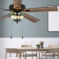 52"W Monroe 5-Blade Remote-Controlled Ceiling Fan: Amber/Aqua/Blue