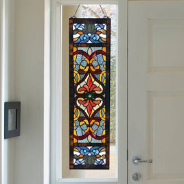 36"H Lani Victorian Red  Stained Glass Window Panel