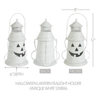 Distressed White Pumpkin Lantern Candle Holder 12x8x6