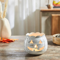 White Scalloped Jack-O'-Lantern Candle Holder Fall Decor