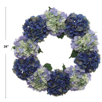 24" Mixed Blue Hydrangea Wreath - Lifelike Floral Decor
