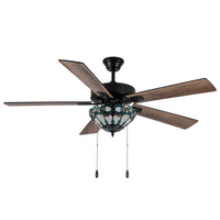 52"W Monroe 5-Blade Remote-Controlled Ceiling Fan: Amber/Aqua/Blue