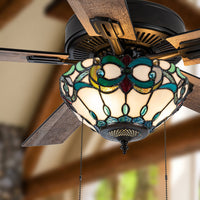 52"W Monroe 5-Blade Remote-Controlled Ceiling Fan: Amber/Aqua/Blue