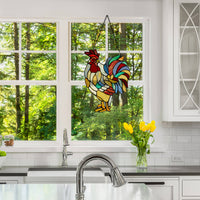 15.25"H Roland the Red Rooster Stained Glass Window Panel