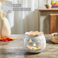 White Scalloped Jack-O'-Lantern Candle Holder Fall Decor