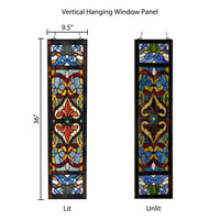 Tiffany Style 36"H Lani Victorian Red or Blue Stained Glass Window Panel: Blue