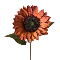 Vintage Fabric Sunflower Stem 27" - Rust