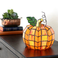 9"H Phineas the Pumpkin Orange Stained Glass Accent Lamp