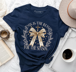 Jesus Is the Reason Christmas T‑Shirt, for Faithful Women: Navy