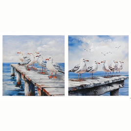 Seagulls on Dock Coastal Canvas Wall Art