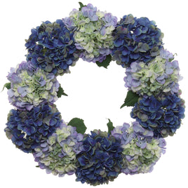 24" Mixed Blue Hydrangea Wreath - Lifelike Floral Decor