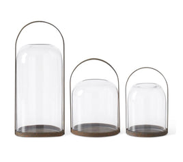 Round Bronze Metal Lantern Candleholders w/Glass Domed Hurricane