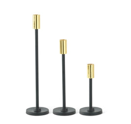 Set of 3 Black Metal Slender Taper Candleholders w/Gold