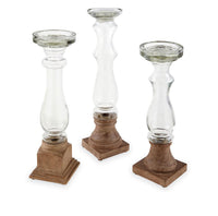 Glass Candle Holders with Wood Base