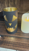 7.75 Inch Black Jack o Lantern Glass Cylinder Candle Slip Cover