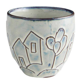 Abstract Carved House Pot Sm
