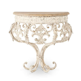 19 Inch Whitewashed Half Round Metal Wall Shelf w/Wood Top
