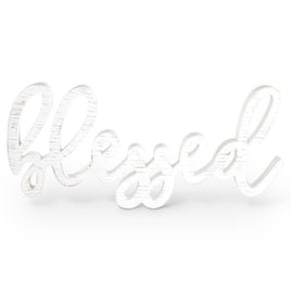 26 Inch White Wooden BLESSED Cursive Wall Hanger