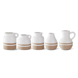 White w/Tan Stripes Ceramic Jugs & Vases