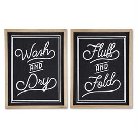 Wood Framed Black Linen Laundry Sign