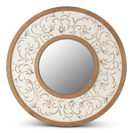 31.5" Natural and Whitewashed Ornate Round Mirror