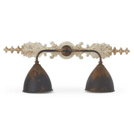 27.25 Inch Distressed Whitewashed Double Lamp Wall Sconce w/Black Metal