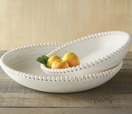 White Wood Beaded Bowl