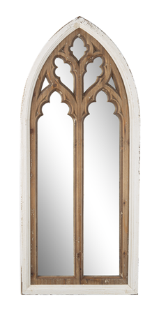 Distressed White with Natural Arch Overlay Wall Mirror