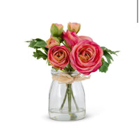 6.75 INCH RANUNCULUS BOUQUET IN GLASS JAR W/FAUX WATER