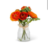 6.75 INCH RANUNCULUS BOUQUET IN GLASS JAR W/FAUX WATER
