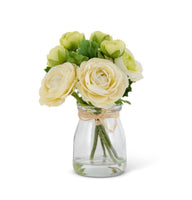 6.75 INCH RANUNCULUS BOUQUET IN GLASS JAR W/FAUX WATER