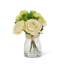6.75 INCH RANUNCULUS BOUQUET IN GLASS JAR W/FAUX WATER