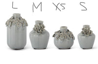 Light Blue Ceramic Vase with Raised Flowers