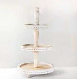 Three Tier Beaded Wood Riser