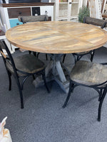 Round Farmhouse Dining Table with Antique Black Base