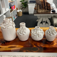 Light Blue Ceramic Vase with Raised Flowers